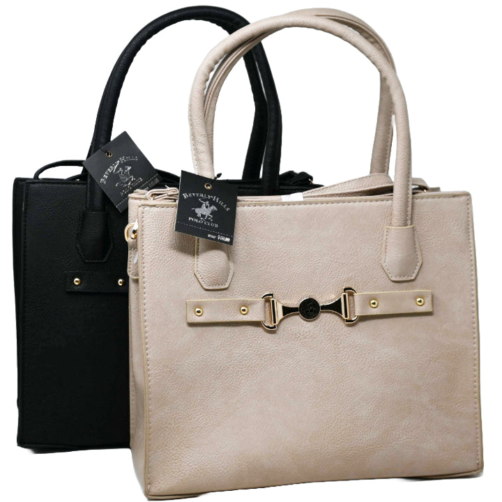 BHPC CARRY ALL HANDBAG W/TOP ZIPPER 2-ASST BLK & TAUPE C/P 12