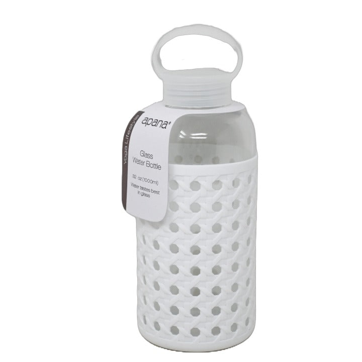 32oz WHITE RATTAN TEXTURE GLASS WATER BOTTLE C/P 18