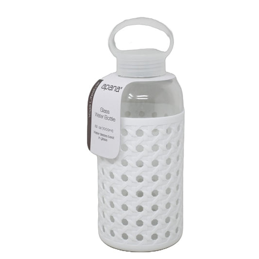 32oz WHITE RATTAN TEXTURE GLASS WATER BOTTLE C/P 18