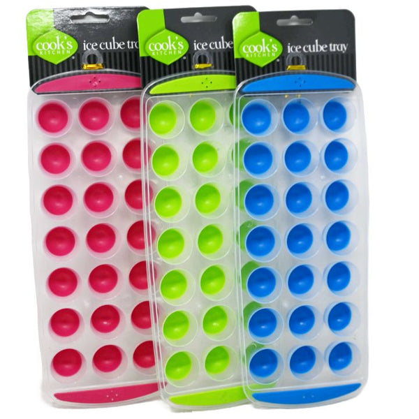 1ct COOKS KITCHEN SILICONE ICE CUBE TRAY ASST COLORS C/P 48