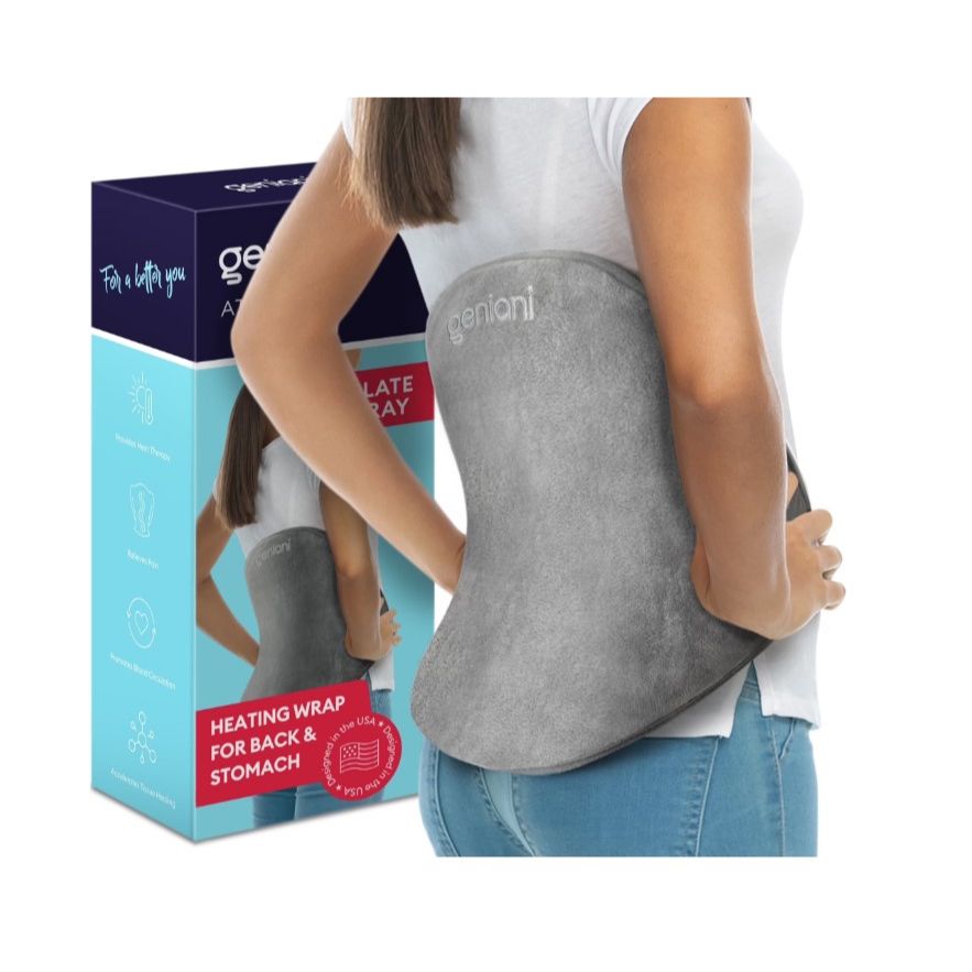 Slate Gray Electric Heating Pad for Back Pain & Cramps Relief wAuto Shut-Off & Adjustable Strap - Geniani C/P 15
