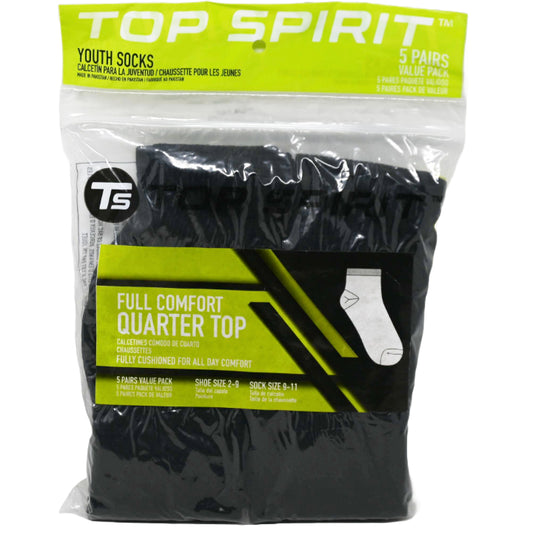 5pk MED. BLACK FULL CUSHIONED QUARTER SOCKS C/P 30