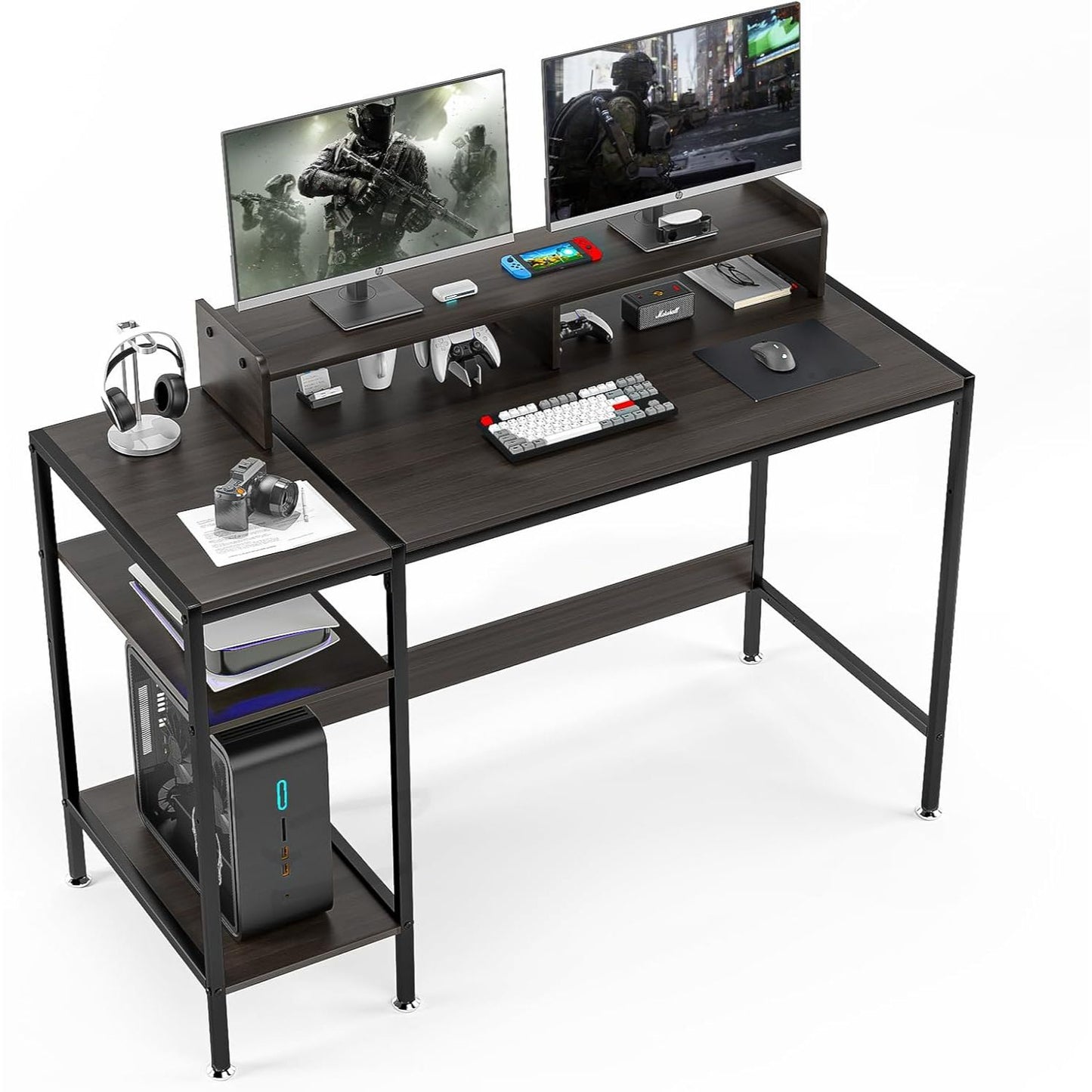 Dk Brn Desk MDF with Metal Legs 46.5"x19.5"x29"h (No UPC, FNSKU Only) C/P 1