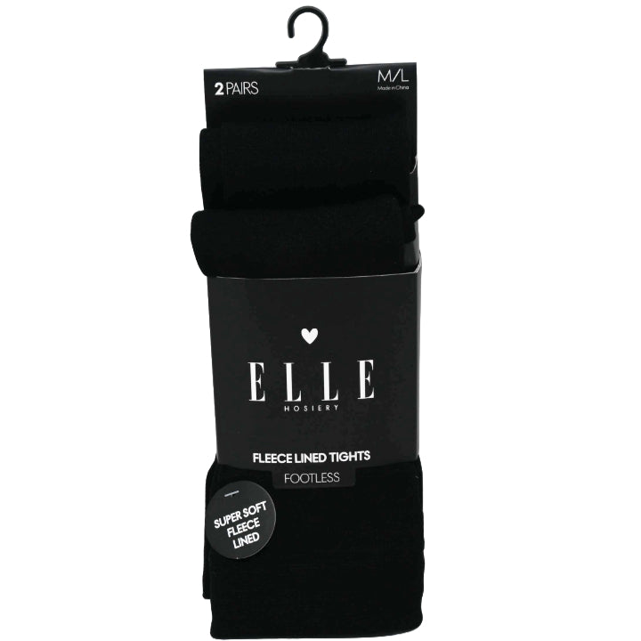 2pk LADIES BLK FLEECE FOOTLESS TIGHTS C/P 60