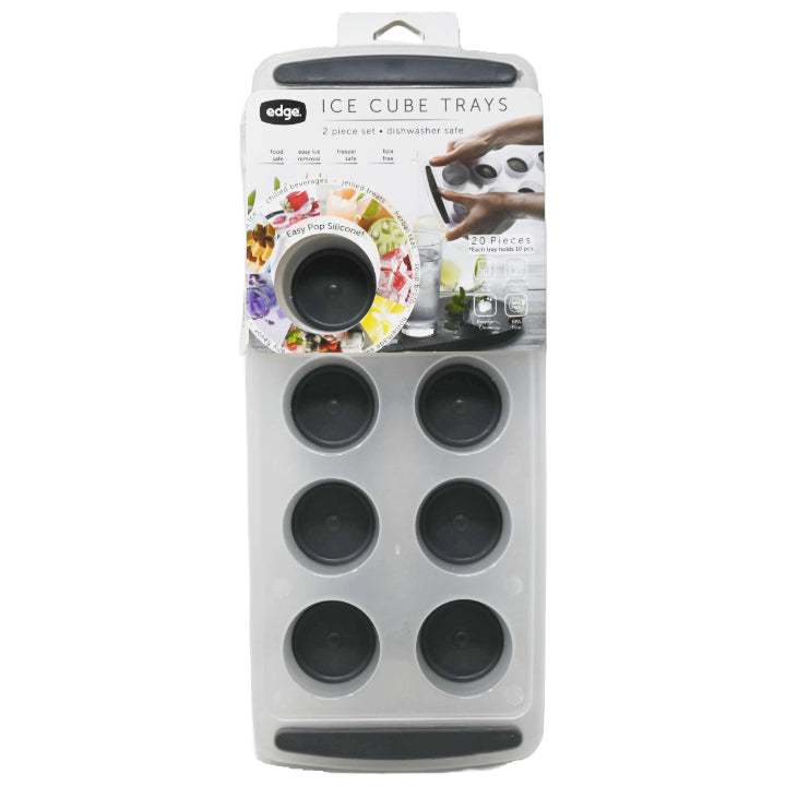 Edge 2pk Silicone Ice Cube Tray Jumbo Round Charcoal C/P 12
