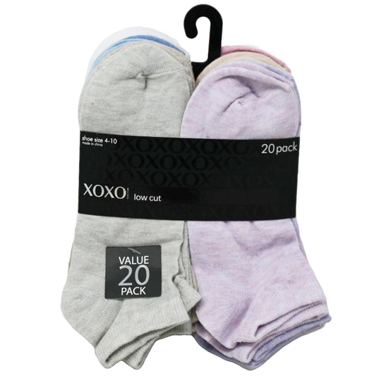 20pk LADIES BLK XOXO LOW CUT NC SOCKS SIZE 4-10 C/P 48