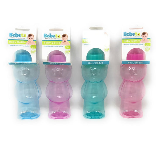 250ML/8oz Premia Bear Shape Baby Bottle, Assorted Clear Colors C/P 24