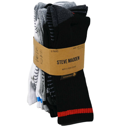 6pk MENS ATHLETIC 1/2 CUSHION CREW SOCKS ASST COLOR SIZE 10-13 STEVE MADDEN C/P 36