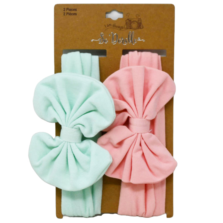 Sodorable 2PC BIG KNIT BOW HEADWRAPS CORAL AND MINT C/P 36