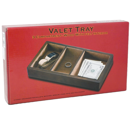 3-COMP BROWN WOODEN VALET TRAY ORGANIZER C/P 24