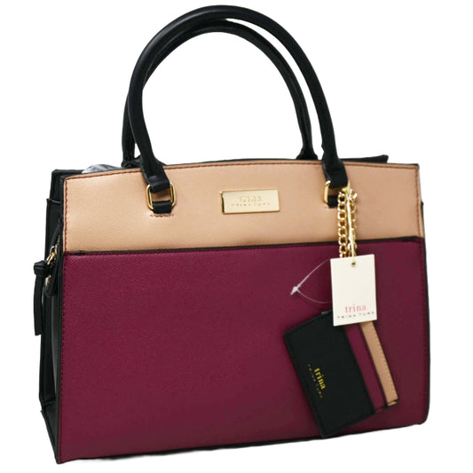 2-TONE WINE/TAN LARGE PEBBLE SATCHEL C/P 8