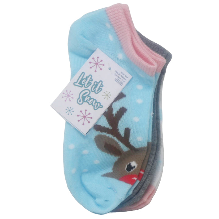 3pk KIDS REINDEER NS SOCKS SIZE 6-8 C/P 60