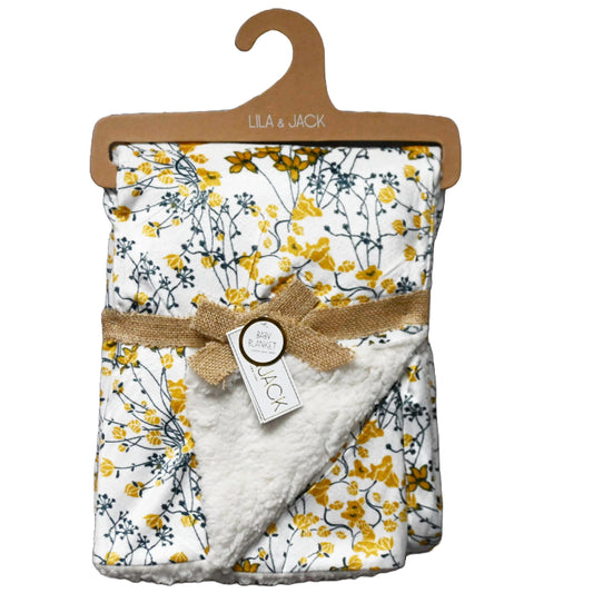 Mustard Flowers Printed Mink/Sherpa Backing Throw C/P 48