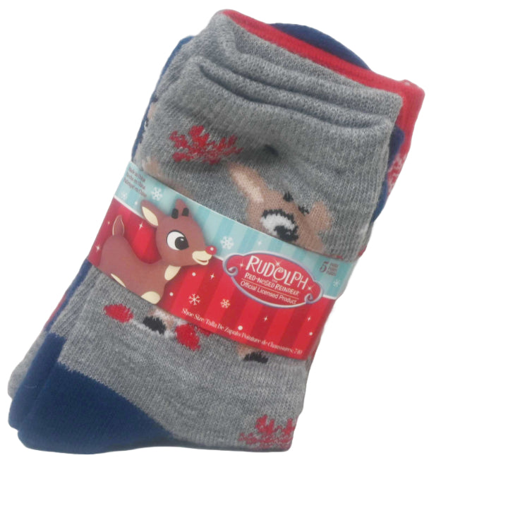 5pk GIRLS RUDOLPH UNIQUE FAMILY CREW SOCKS SIZE 4-6 C/P 60