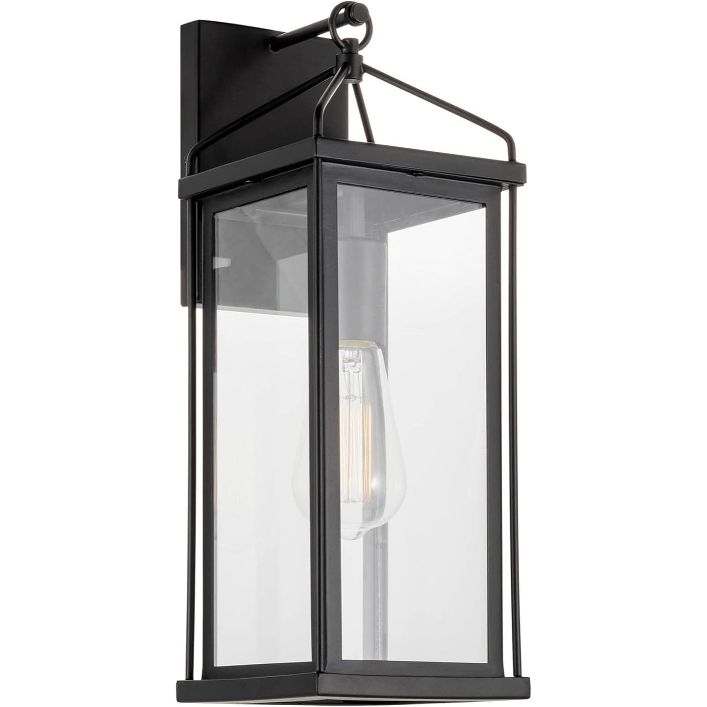 Bedford 16" Industrial Farmhouse Weather Resistant Outdoor Wall Sconce + Clear Glass Shade + Black Finish C/P 1