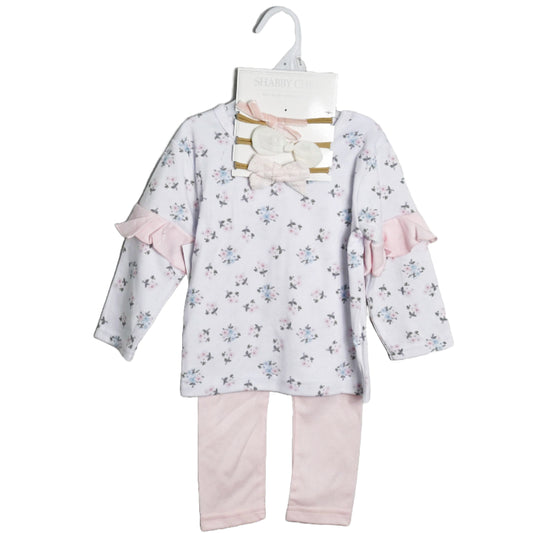 Pink/Floral Long Sleeve Bodysuit with Ruffles, Pants, and 3PK Headband Baby Apparel Set Shabby Chic C/P 48