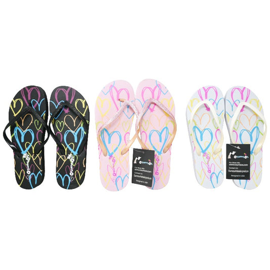 *OUT OF CA* WOMEN FLIP FLOPS wHEARTS PRINT 3-ASST COLOR/6-ASST SIZE SIZE C/P 36