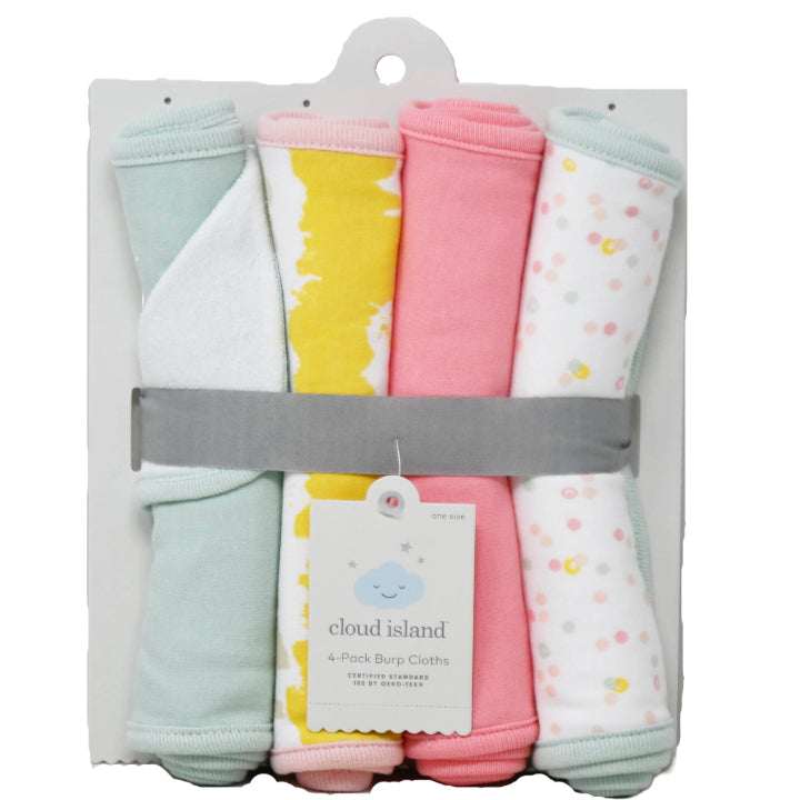 4pk GIRLS CLOUD ISLAND BURP CLOTHS C/P 12