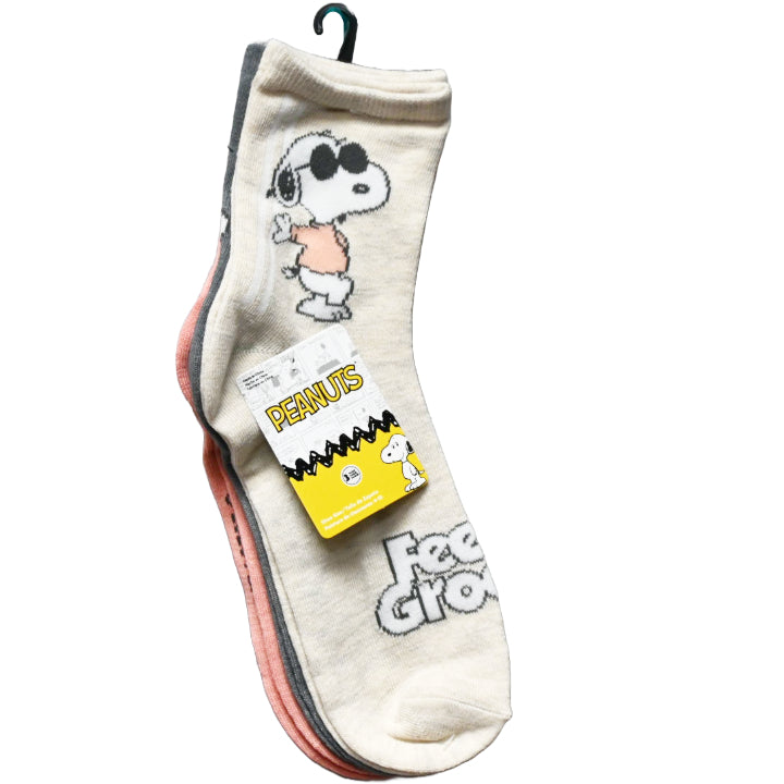3pk WOMEN PEANUTS RIGHT ON SHORTIE CREW SOCKS SIZE 9-11 C/P 60