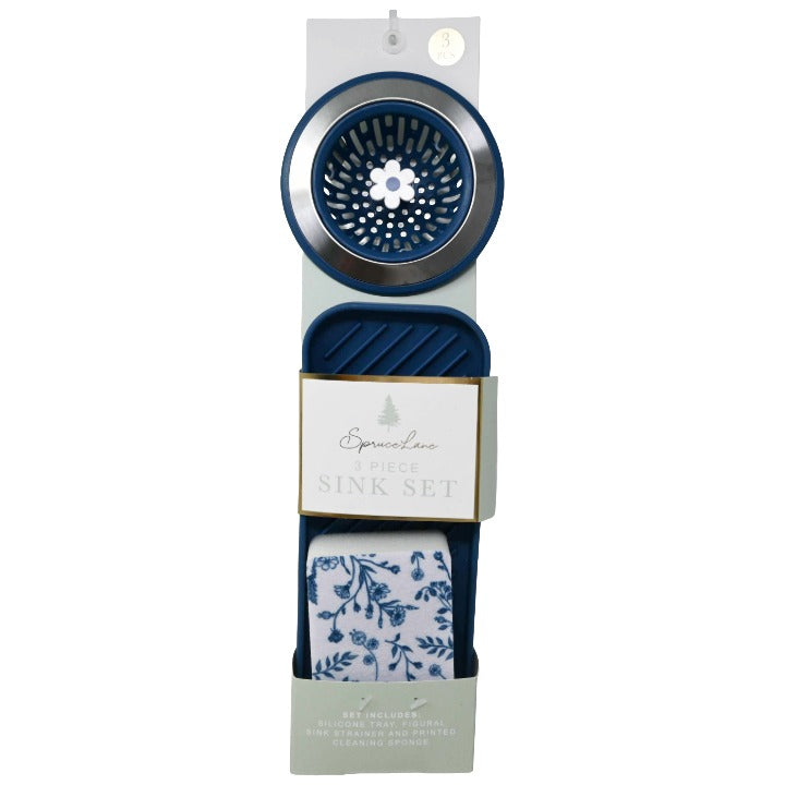 3pc Nvy Fl Sink Strainer/Tray/Sponge C/P 24