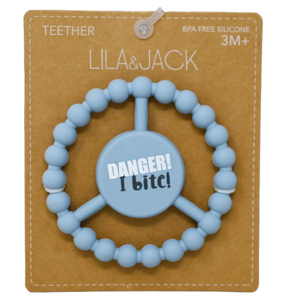 1pc Silicone Peace Teether - Blue "Danger I Bite!" C/P 100