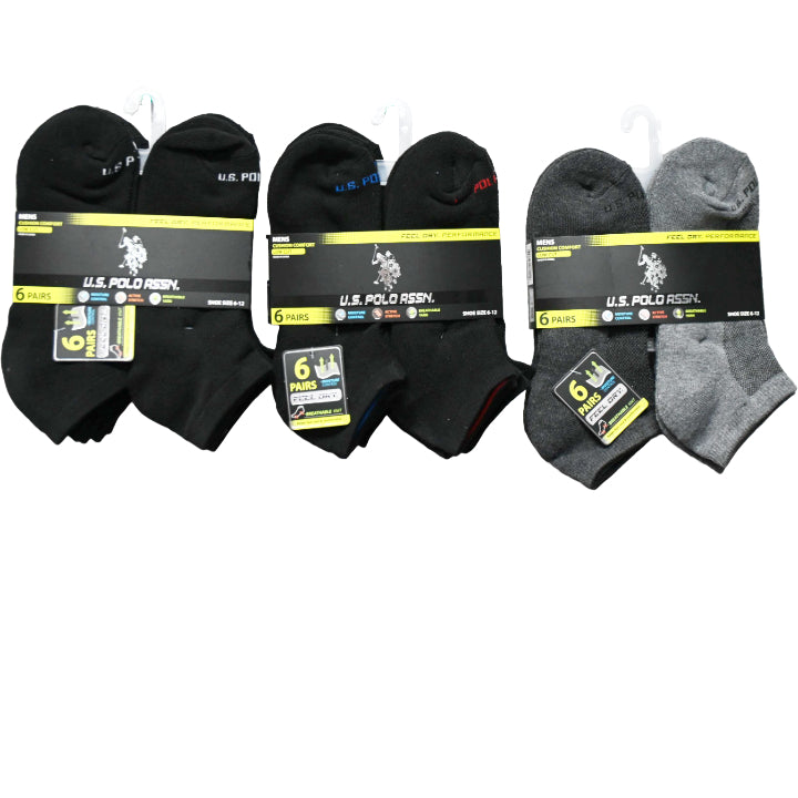 6pk MEN'S L/C CUSHION SOCKS SIZE 6-12 U.S. POLO ASSN. 3-ASST STYLES C/P 48