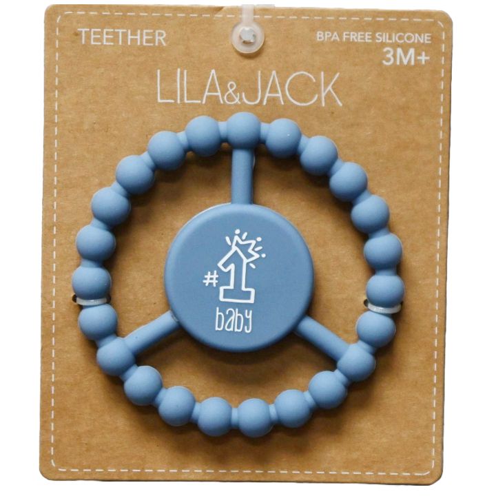 1pcSilicone Peace Teether - Dusty Blue "#1 Baby" C/P 100