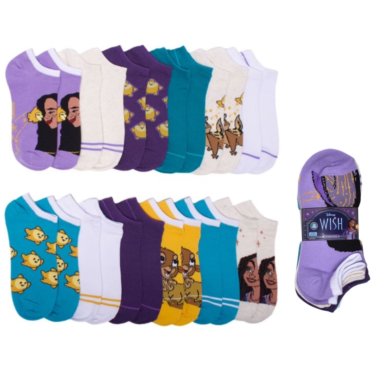 12pk GIRLS WISH DREAMERS NS SOCKS SIZE 10-3 C/P 48