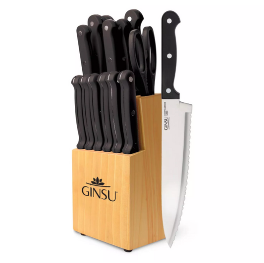 GINSU Kiso 14pc Black Knife Set in a Natural Block C/P 1