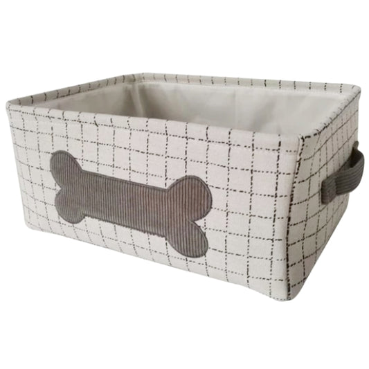 Rect Pet Bin Ivory Linen Grid AOP Corduroy Bone Patch C/P 12
