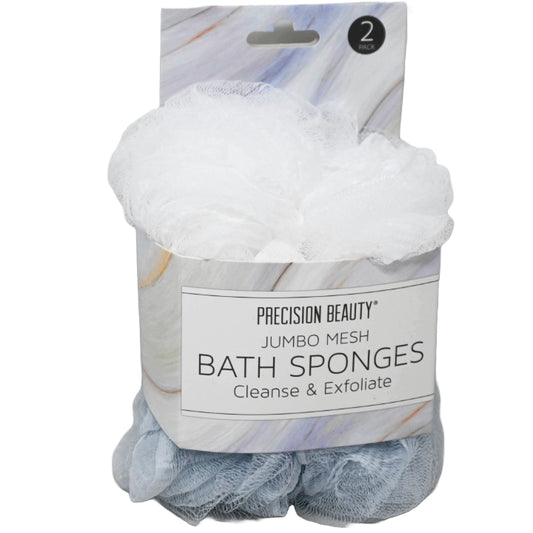 2pc WHT/BLUE JUMBO BATH MESH SPONGES C/P 18