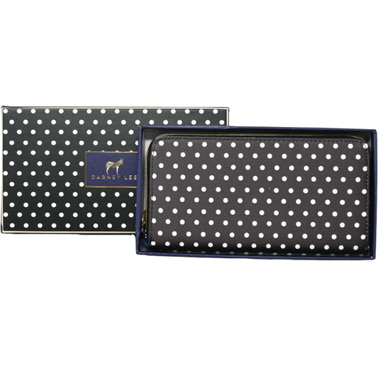*OUTSIDE OF CA* LRG BLK POLKA DOT ZIPPER WALLET IN GIFT BOX C/P 40