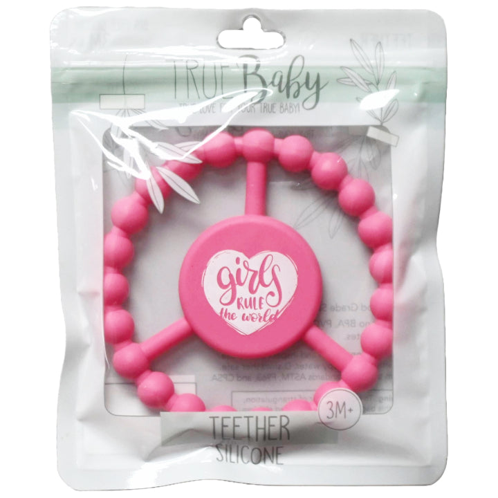 1pc Silicone Peace Teether - Rose Pink "Girls Rule" C/P 100