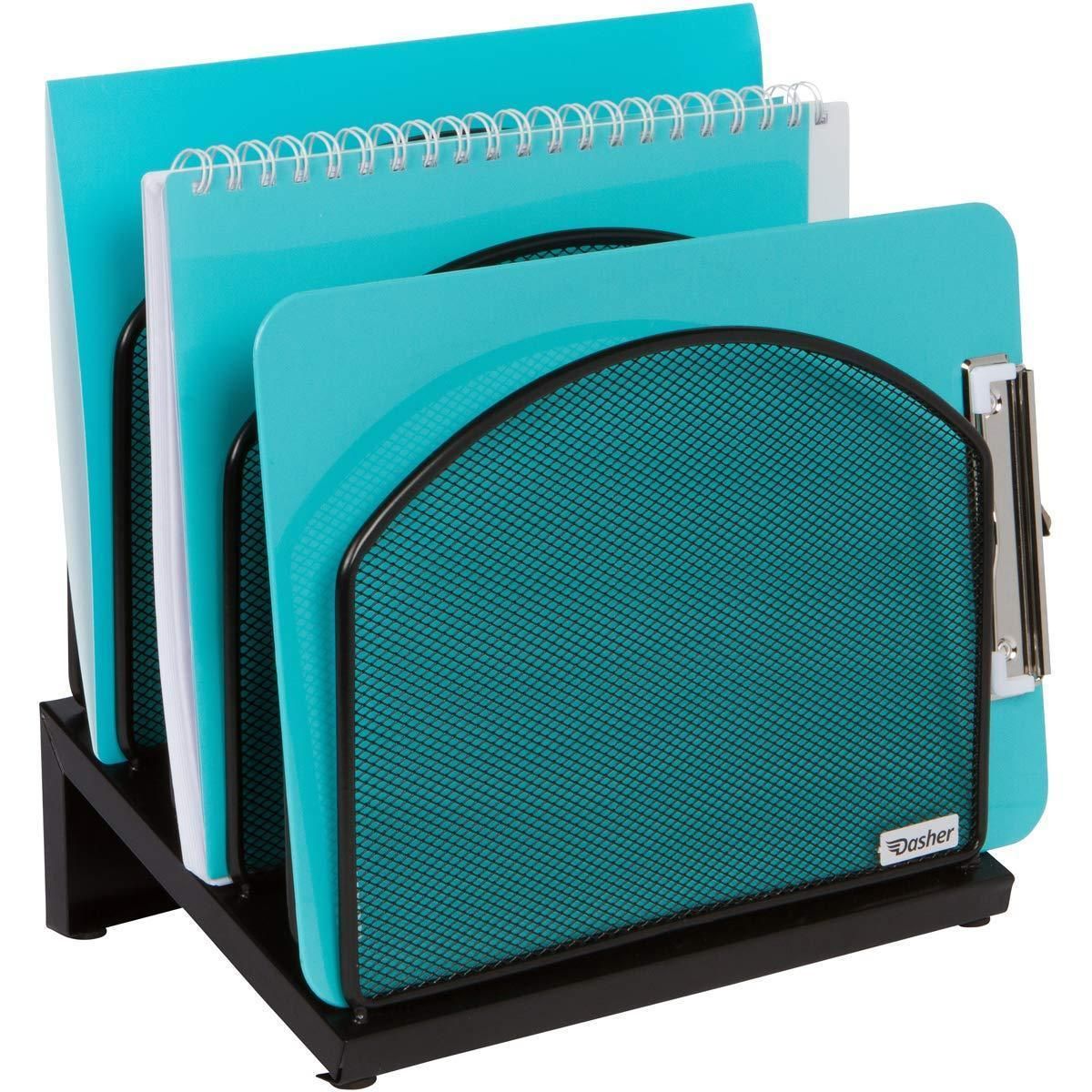 Black Inclined File Sorter Desk Organizer - File Rack with 5 Upright Section C/P 4 Dasher