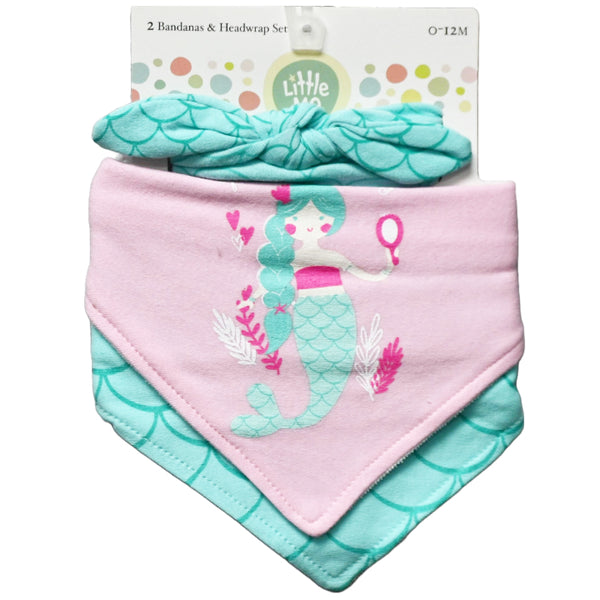 Little Me 2 BANDANA BIBS AND A HEADWRAP SET - MERMAID C/P 36