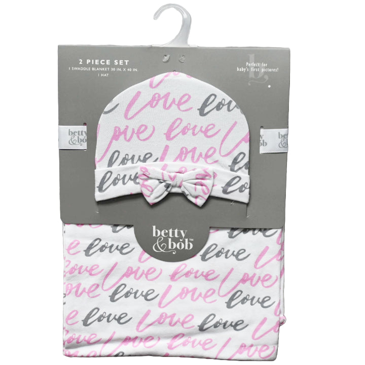 30"x40" 0-6m LOVE SWADDLE BLANKET W/HAT C/P 48