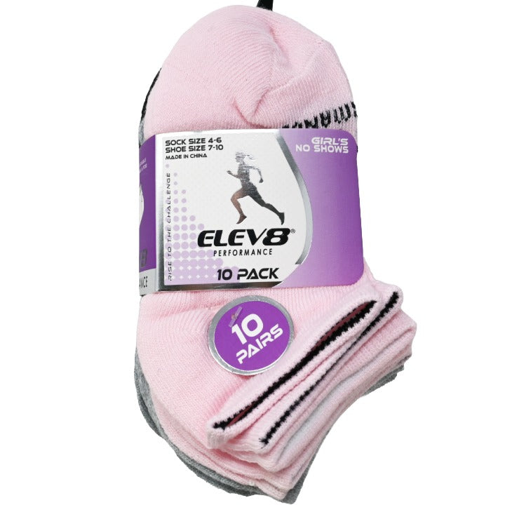 10pk Girls 4-6 P/G/B Asst No Show Socks C/P 60 ELEV8