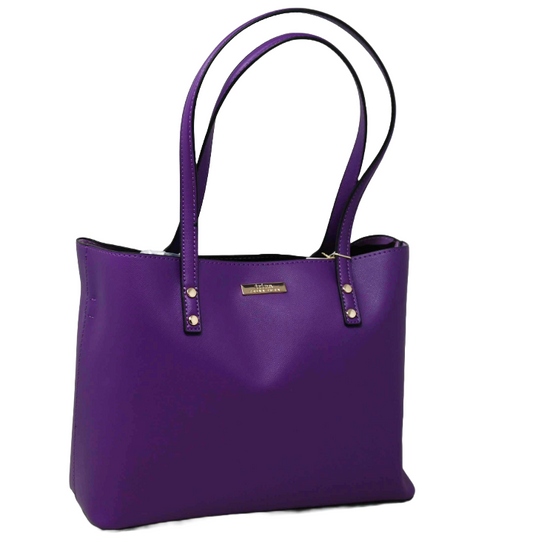 PURPLE DBL FACE TOTE W/PRINTED SNAP IN POUCH TRINA TURK C/P 8