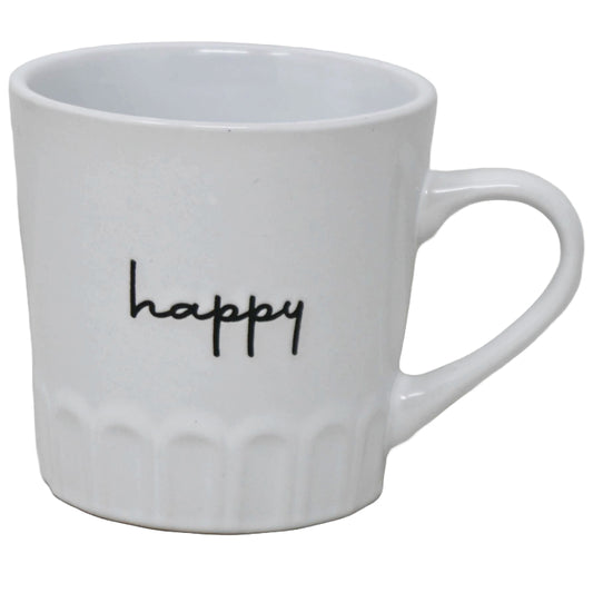 16oz White Mug with Embossed Pattern and Debossed "Happy" C/P 24