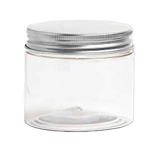 5oz PLASTIC JAR W/SILVER LID C/P 240