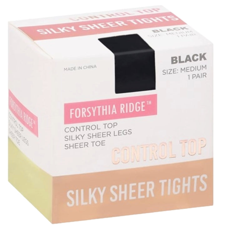 1pk MED. LADIES BLACK SHEER TIGHTS W/CONTROL TOP C/P 36