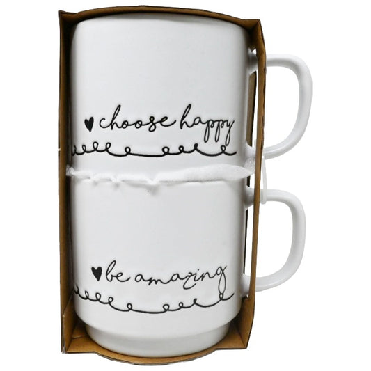 2pc CERAMIC MUG SET  W/CHOOSE HAPPY-BE AMAZING PRINT C/P 4