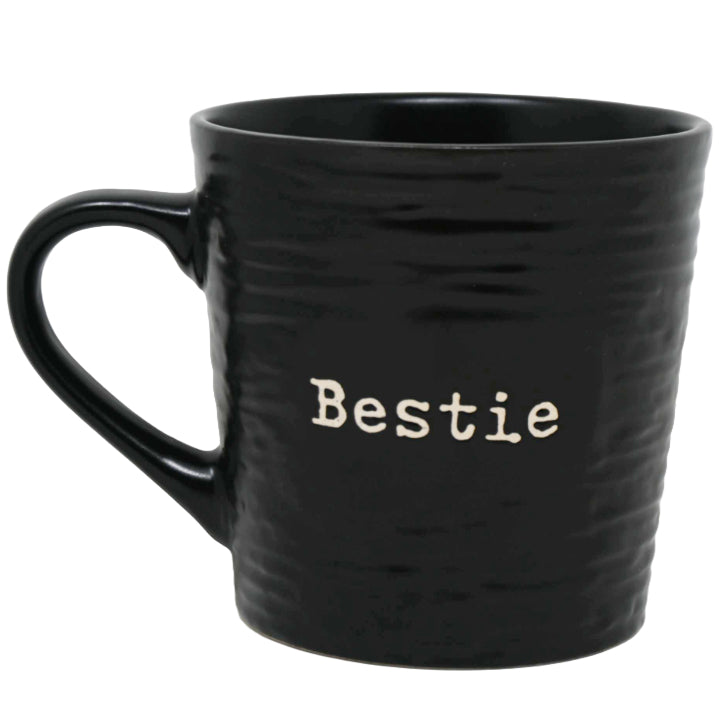 16oz Matte Black Mug with Embossed Pattern and Debossed "Bestie" C/P 24