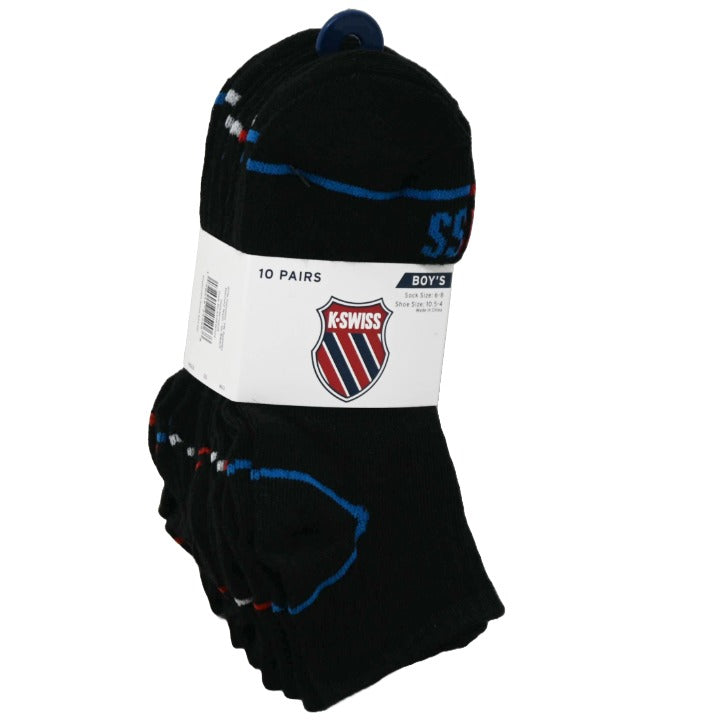 K-SWISS 10PK 6-8 BOYS QTR STRIPE SOCKS C/P 36