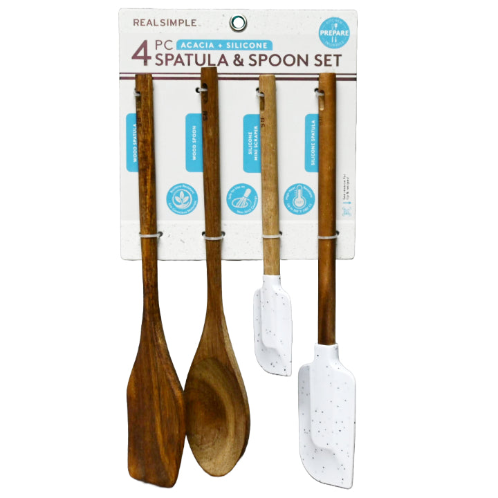 4pc SPECKLE ACACIA/SILICONE SPATULA+SPOON SET C/P 36