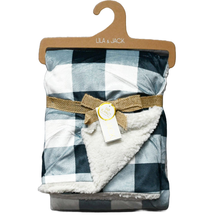 30x40" Blue/White Gingham Print and Sherpa Backing Mink Throw C/P 48