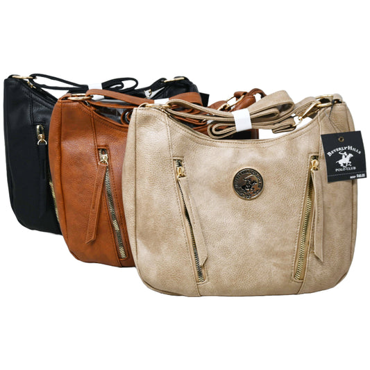 BHPC HOBO HANDBAG W/TOP ZIPPER 3-ASST BLK-COGNAC-TAUPE C/P 12