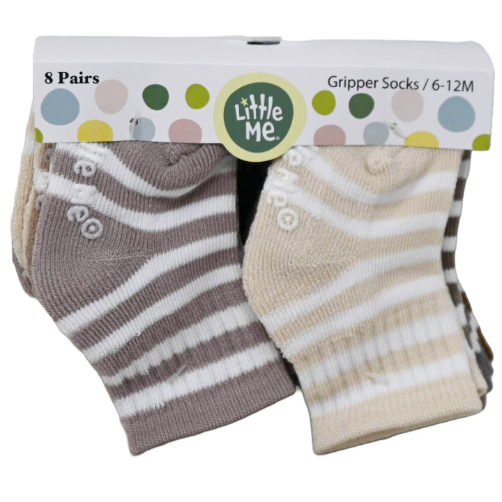 Little Me 8PK HALF CUSHION - BGE GRY STRIPE  6-12M  12-18M C/P 36