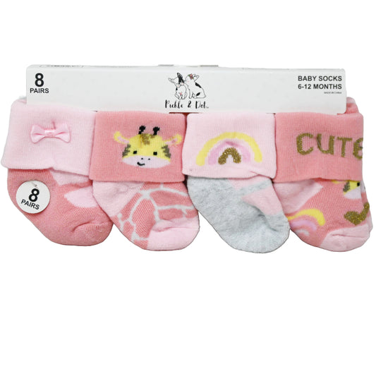 8pk INFANT GIRLS MULTI TURNCUFF TERRY SOCKS ASST SIZE C/P 60