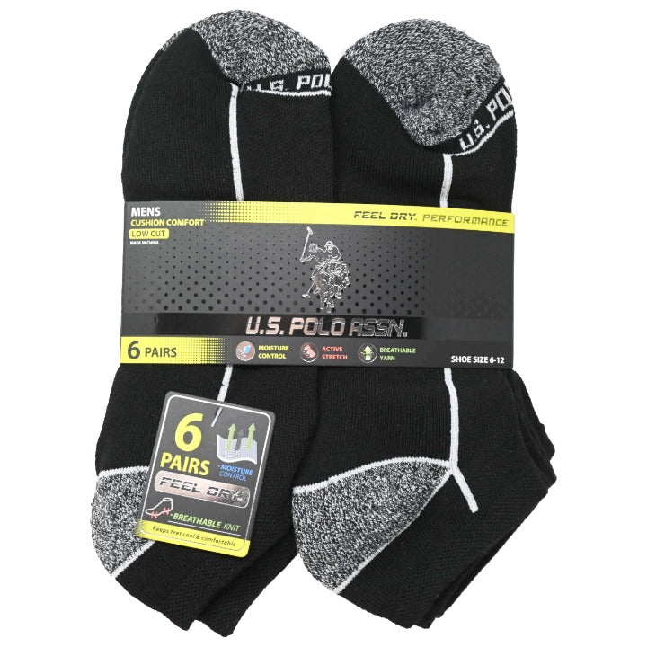 6pk MEN'S BLACK L/C CUSHION SOCKS SIZE 6-12 U.S. POLO ASSN. C/P 48